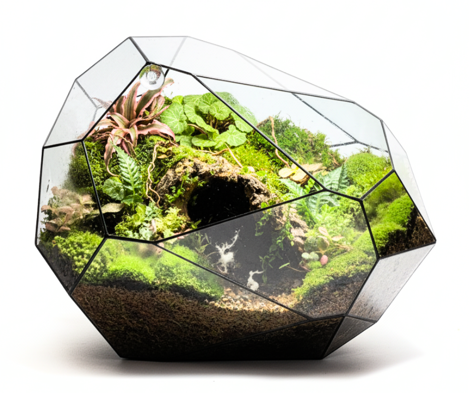 "Nature's Diamond Treasure: Secrets Within the Cave" Terrarium