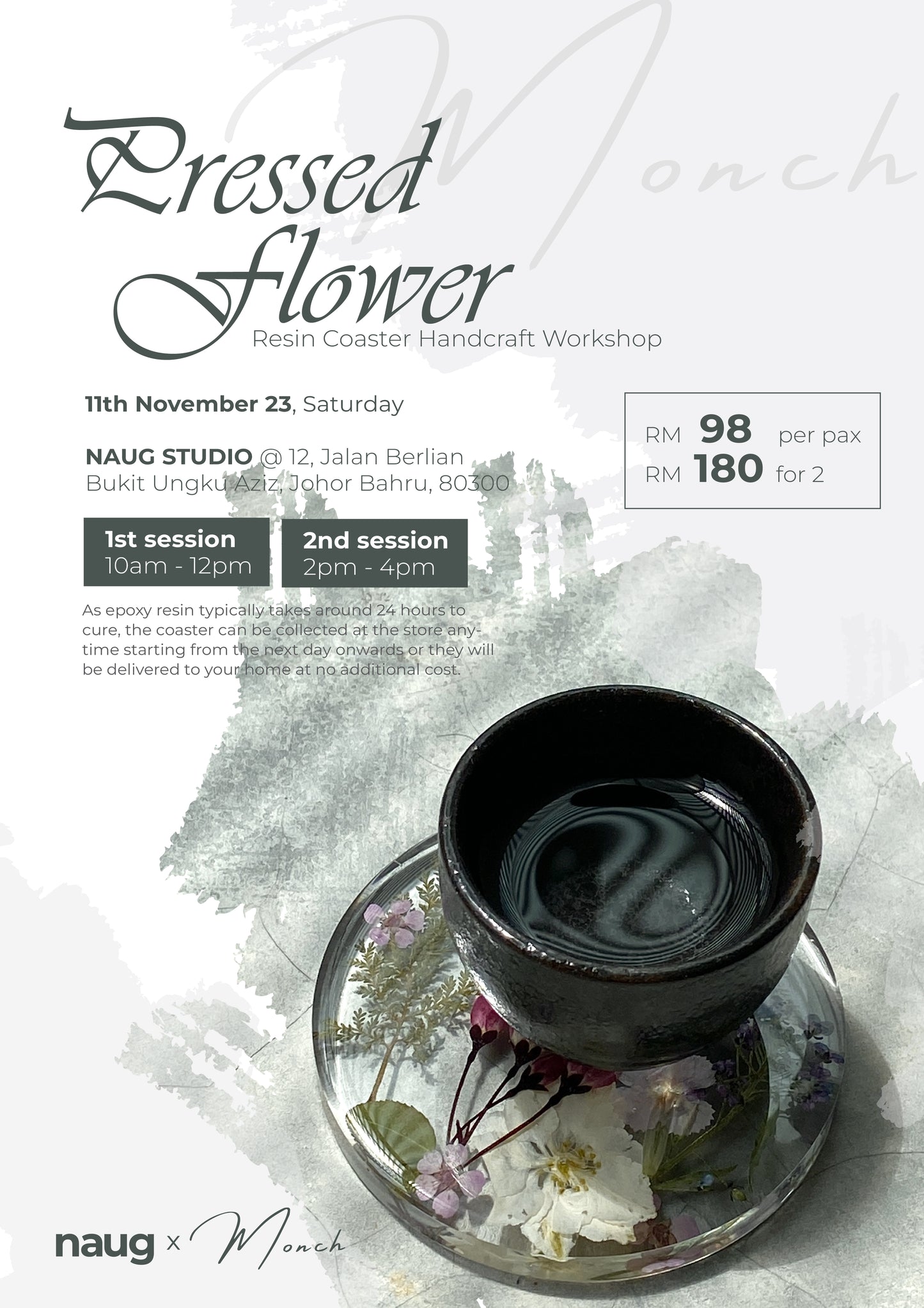 [11th NOV] Pressed Flower Resin Coaster Workshop by MONCH STUDIO