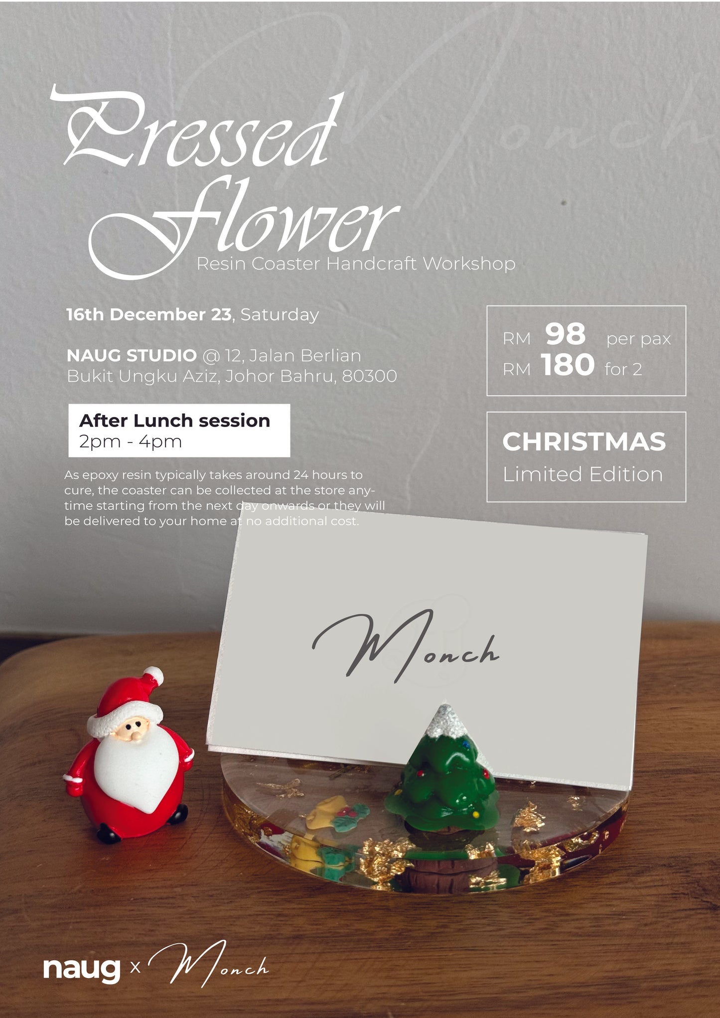 [16th DEC] [Christmas Edition] Pressed Flower Resin Coaster Workshop by MONCH STUDIO